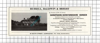 Ashley Moor Orleton Herefordshire Mrs B Turner kleines Haus Verkaufsanzeige - 1978