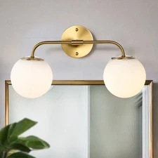 LED Bathroom Vanity Light Gold Wall Sconce with Frosted Glass Globe Shades
