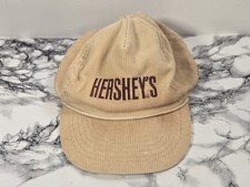 Vintage Hershey's Beige Tan Corduroy Rope Adjustable Snapback Hat Cap