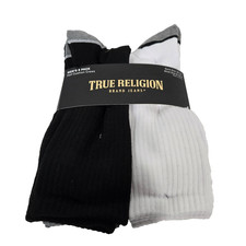 True Religion Men's 8 Pack Half Cushion Crew Socks Black White Gray Size 10-13