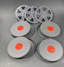 LOT of 400 ft Empty gray plastic Movie Reels with Cases - 4 cans - 3 reg 8 reels