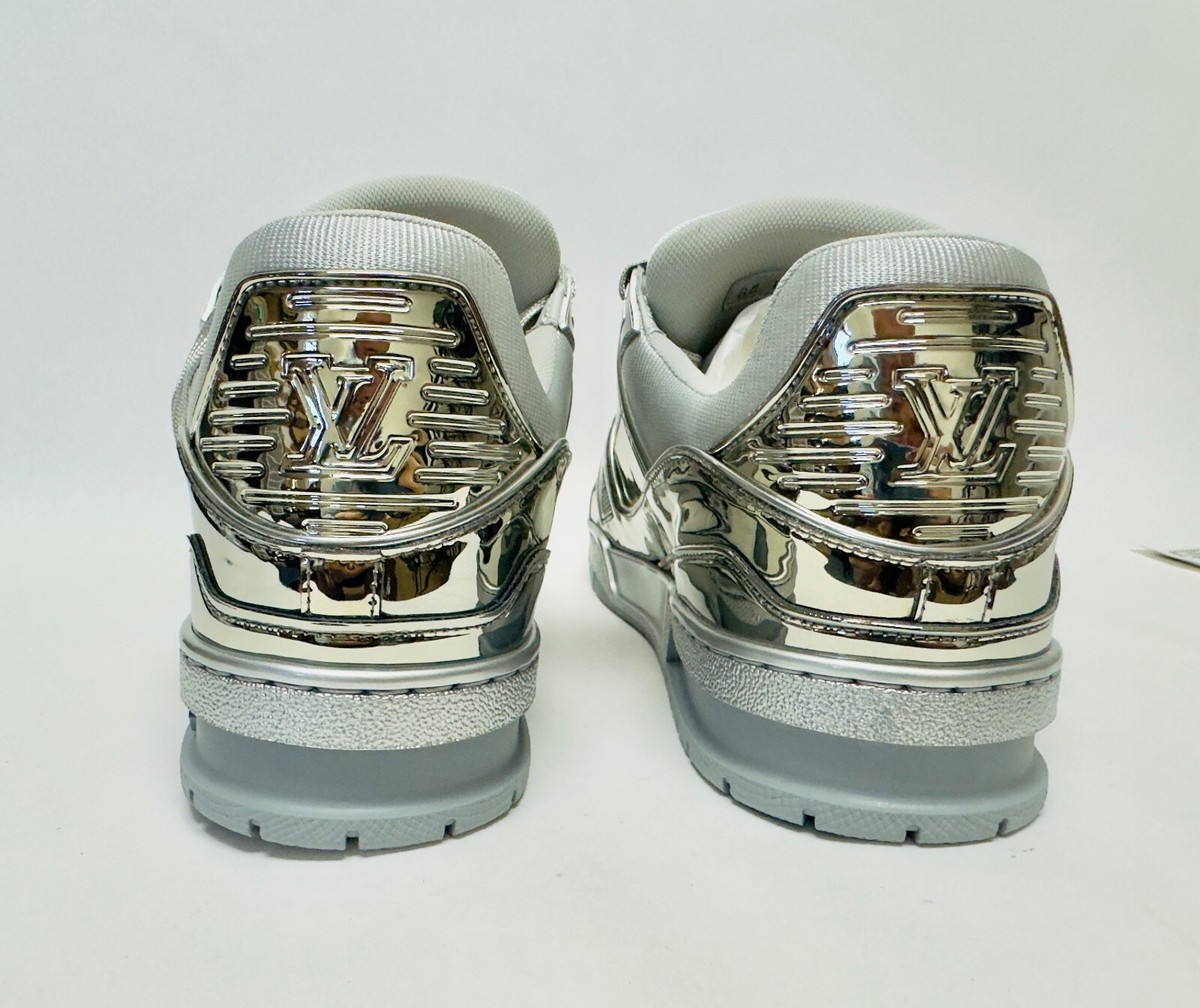 LOUIS VUITTON Silver Mirror LV Trainer Sneaker Virgil Abloh LOUIS VUITTON Silver Mirror LV Trainer Sneaker Virgil Abloh