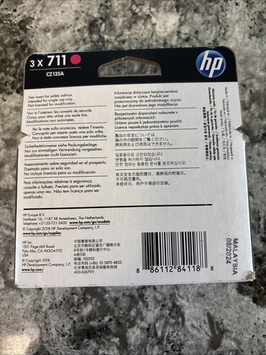 Cartucho de tinta magenta HP CZ135A HP711 paquete de 3 caducidad 98/2024 - Imagen 2 de 4