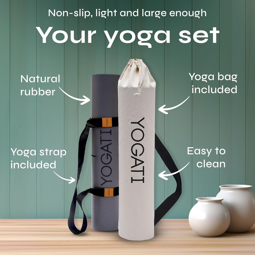 Premium Non-Slip Rubber Yoga Mat with Included Yoga Bag and Adjustable Carry Strap – Perfect for Women and Men, Ideal for Home, Studio, or Travel Use