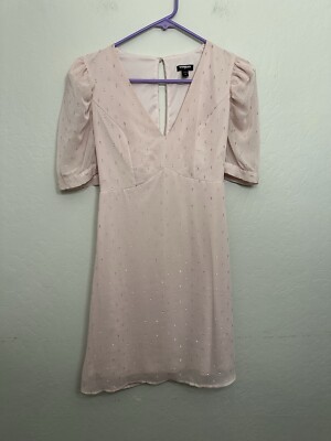 EXPRESS Womens XS, Pink Dress, Metallic Dot Puff Sleeve Fit & Flare,  Pre-owned | eBay