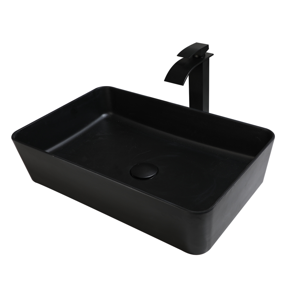 Black Bathroom Ceramic Vessel Sink Round Basin Bowl Combo Mixer Faucet