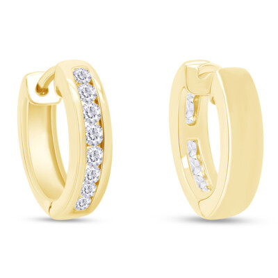 Solid 925 Sterling Silver Huggie Hoop Earrings - 9mm With Simulated Diamond