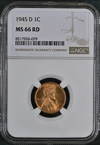 1945 D NGC MS66RD  Lincoln cent