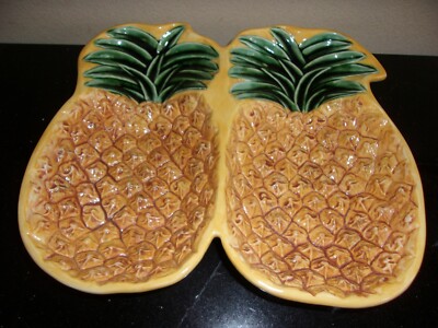 Pacific Rim Hand Painted Double Pineapple Serving Dish - NEW! Never Used!