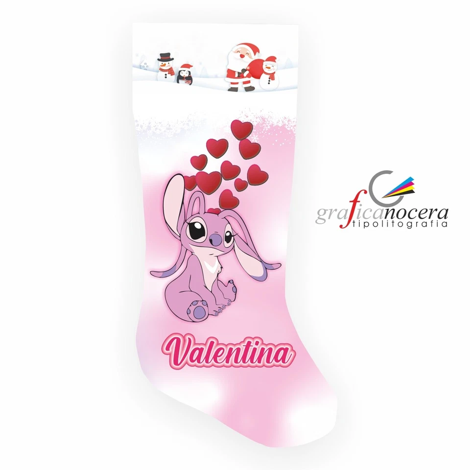 - FATTO A MANO - Calza 50cm Angel di Stitch con Nome Personalizzato befana epifania idea regalo