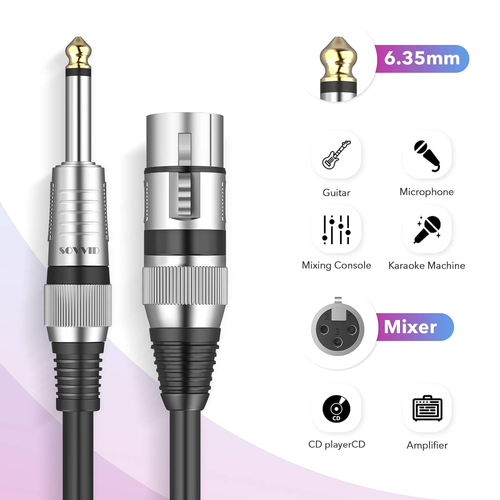 Cavo microfono sbilanciato jack mono TS da 3 piedi XLR femmina a 1/4 pollice 6,35 mm - Foto 2 di 12