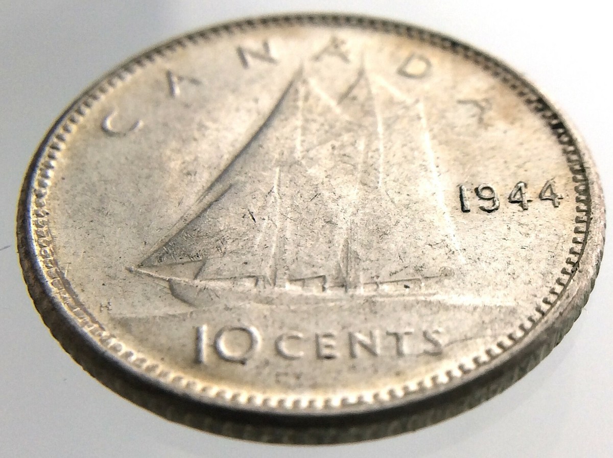 1944 Canada 10 Cents Silver Dime Circulated George VI Ten Cent