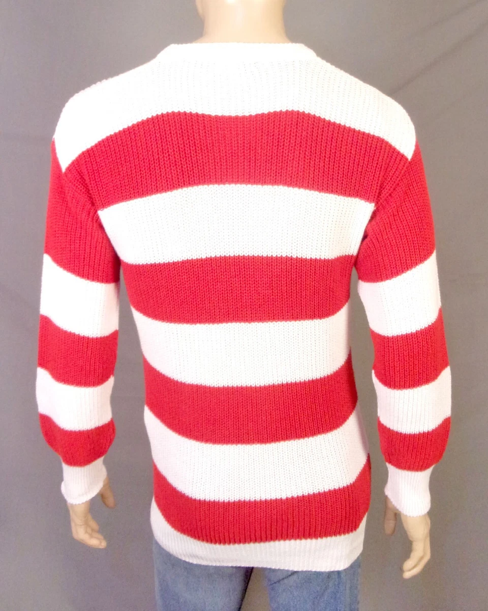 vintage 70s 80s The Fox USA Birdseye Rib Chunky Knit Big Stripe Sweater Crew M