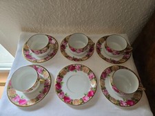 Beyer & Bock  Volkstedt Jugendstil Tausendschön 5 Tee-Kaffee-Tassen + 6 Untere