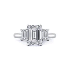 925 Sterling Silver CZ Emerald Cut 3 Stone Engagement Wedding Band Ring Size 6-9