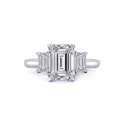 925 Sterling Silver CZ Emerald Cut 3 Stone Engagement Wedding Band Ring ...