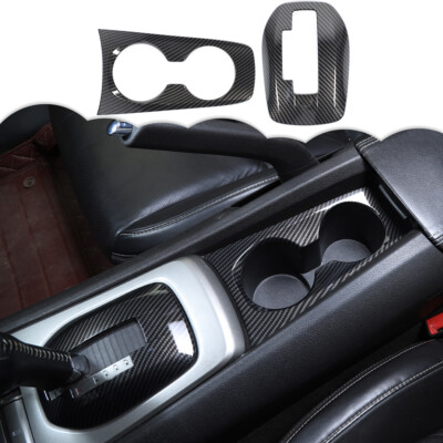 Gear Shift Panel Cup Holder Cover Trim For 2012-15 Chevrolet Camaro Carbon Fiber