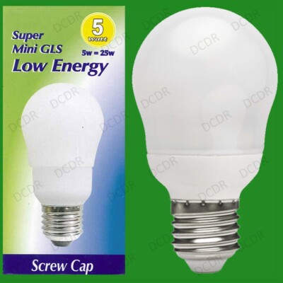 2x 5W =25W Low Energy Power Saving CFL Mini GLS Light Bulb, ES, E27 Edison Screw