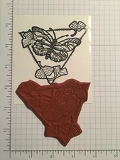 Butterfly on Flower panel & Butterfly motif TWO unmounted rubber stamps - used  