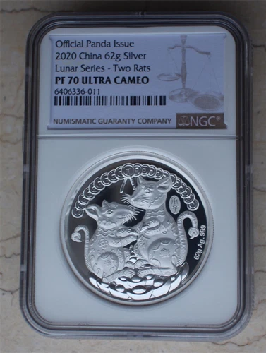 NGC PF70 China 62g Silver Panda Medal - Lunar Year Series - Rat