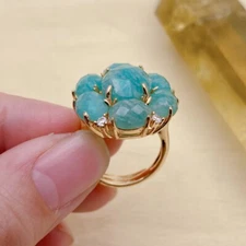 Green Faceted Amazonite Cz Pave Female Finger Ring For Women Birthday Gifts