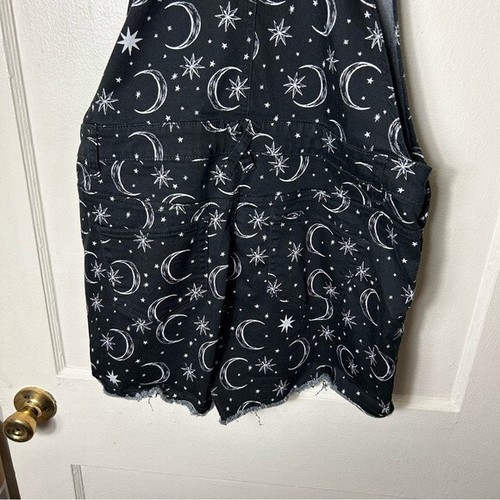 Hot topic denim black moon and stars shortalls overalls L celestial witchy goth - Picture 8 of 9