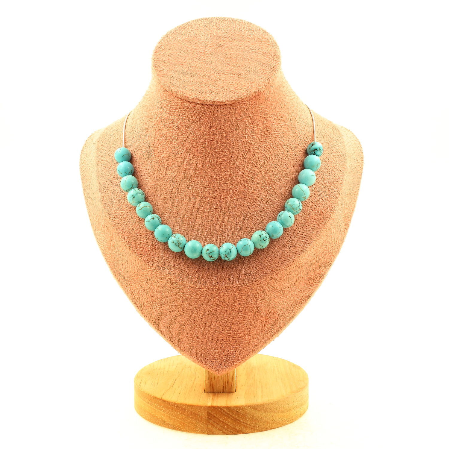 Collier en Howlite Turquoise perles 8mm et chaine acier inoxydable ajustable pour femme