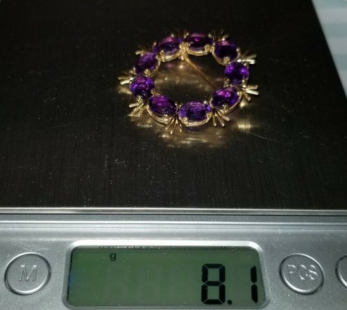 Antik Nachlass Vintage 14k 14kt Gelbgold Amethyst Anhänger Brosche Anstecknadel - Bild 10 von 10