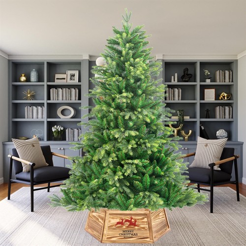 31.5'' Christmas Tree Collar Skirt Foldable Wooden Cover Burned Xmas Tree Decor - Picture 5 of 6