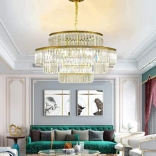 23.6" K9 Crystal Chandelier Luxury Pendant Lamp Ceiling Fixtures Home Lighting