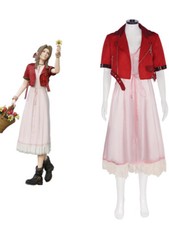 Final Fantasy VII Remake Aerith Gainsborough Cosplay Costume Red Coat Pink Dress