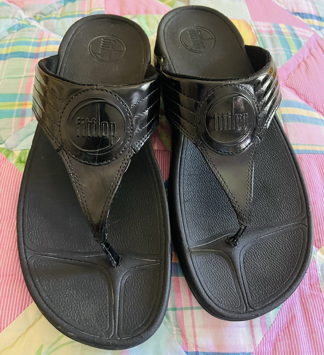 Black cheap patent fitflops