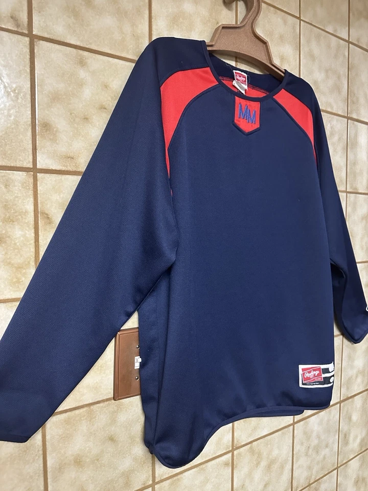 Camisa Jersey Rawlings Hombre Pullover Manga Larga, Deportes Aire Libre Azul Marino Rojo, Talla Lg Foto 2 de 4