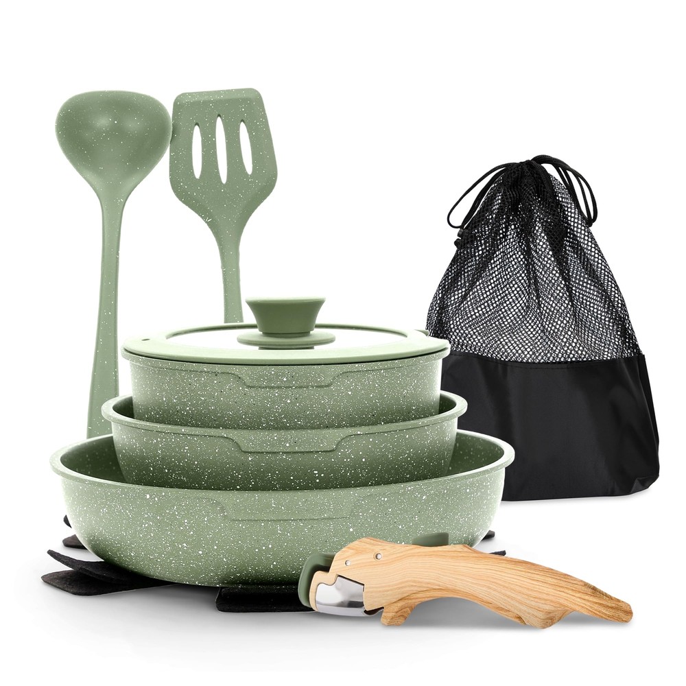 Detachable Handle Pots and Pans Set, 10 Piece Nonstick Induction Cookware Set...