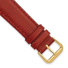 DeBeer 20mm Lizard-Style Grain Red Gold-tone Buckle Watch Band
