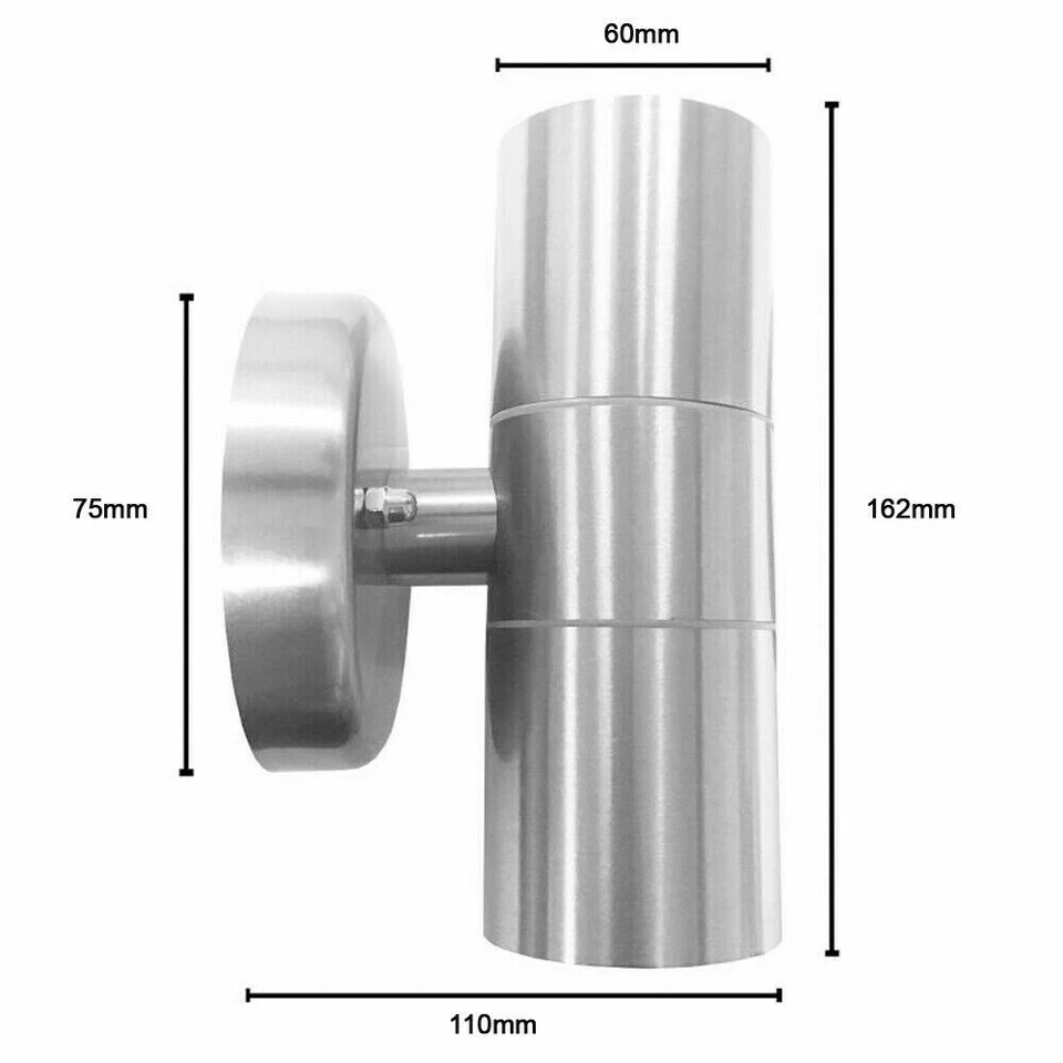 2X STAINLESS STEEL UP DOWN GU10 IP44 DOUBLE OUTDOOR LED LAMP WALL LIGHTS - Image 3 of 4