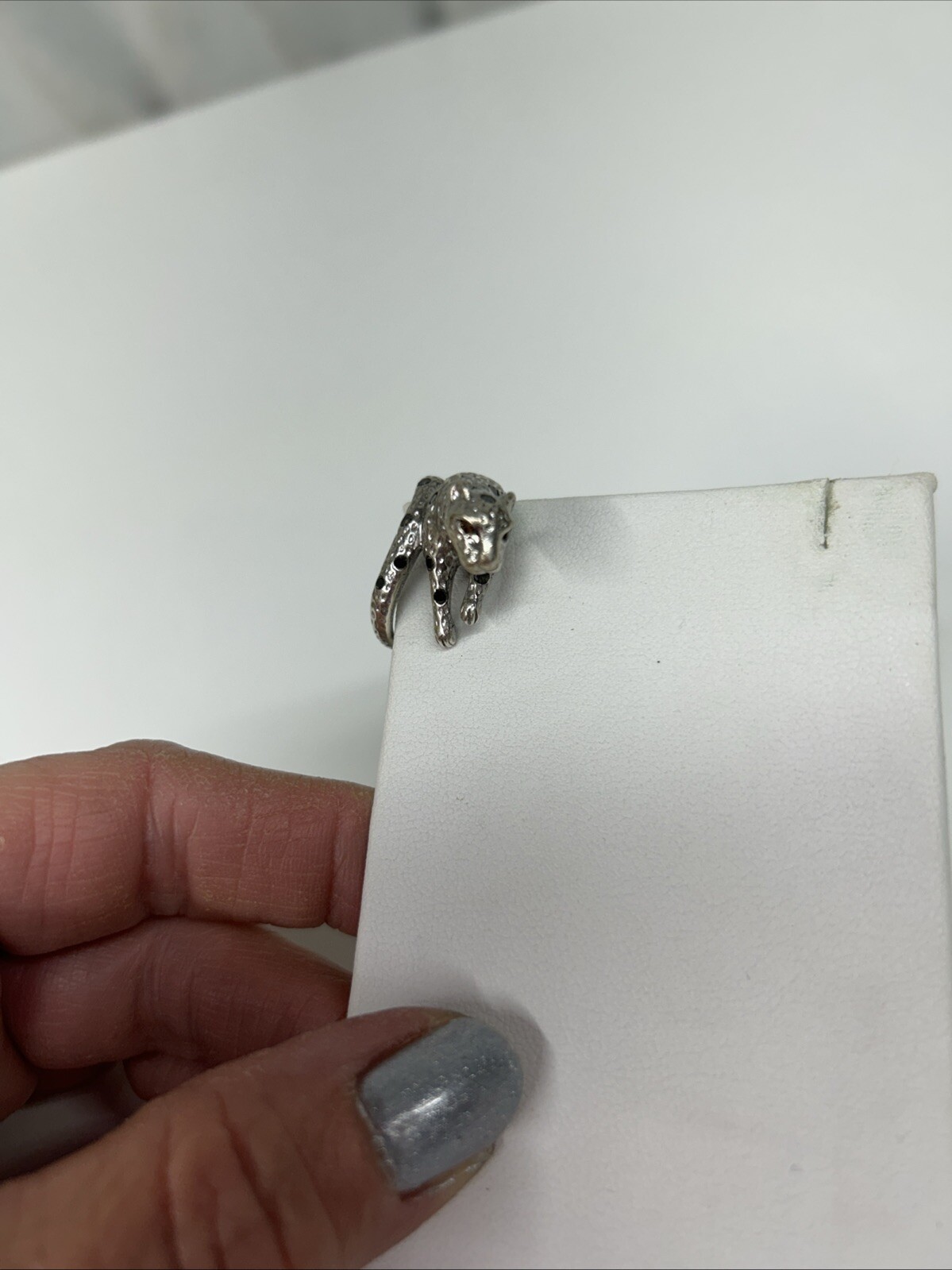 .925 Sterling Silver Leopard Wrap Ring Rhinestone… - image 2
