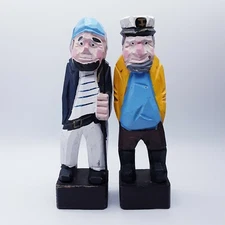 Vintage Hand Carved Wood Fisherman Captain First Mate Handpainted Nautical decor