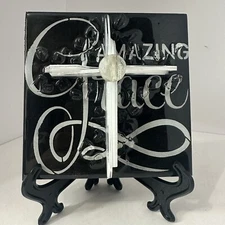 Amazing Grace Glass & Resin Cross On 5 X 5 X .5” Wooden Canvas W/ Plastic Easel