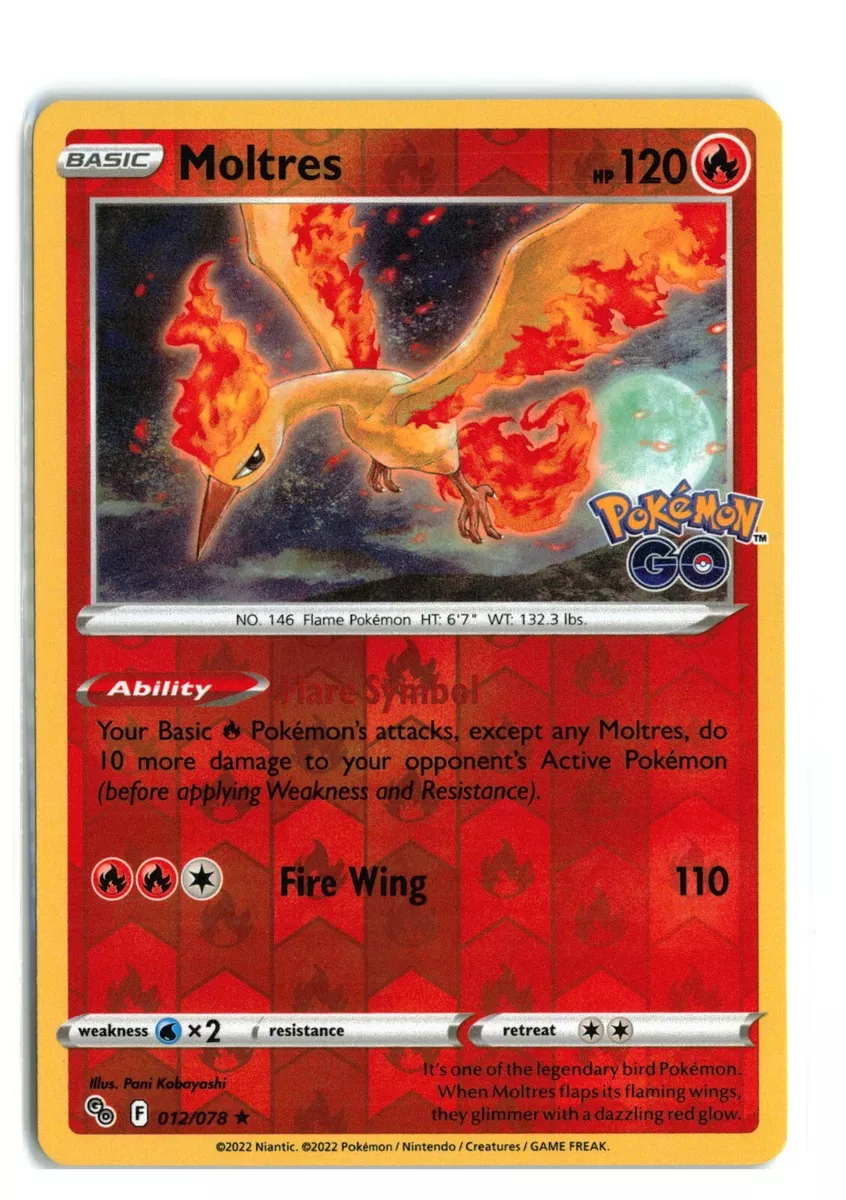 Pokemon MOLTRES 012/078 - Pokemon GO - RARE Rev Holo - MINT