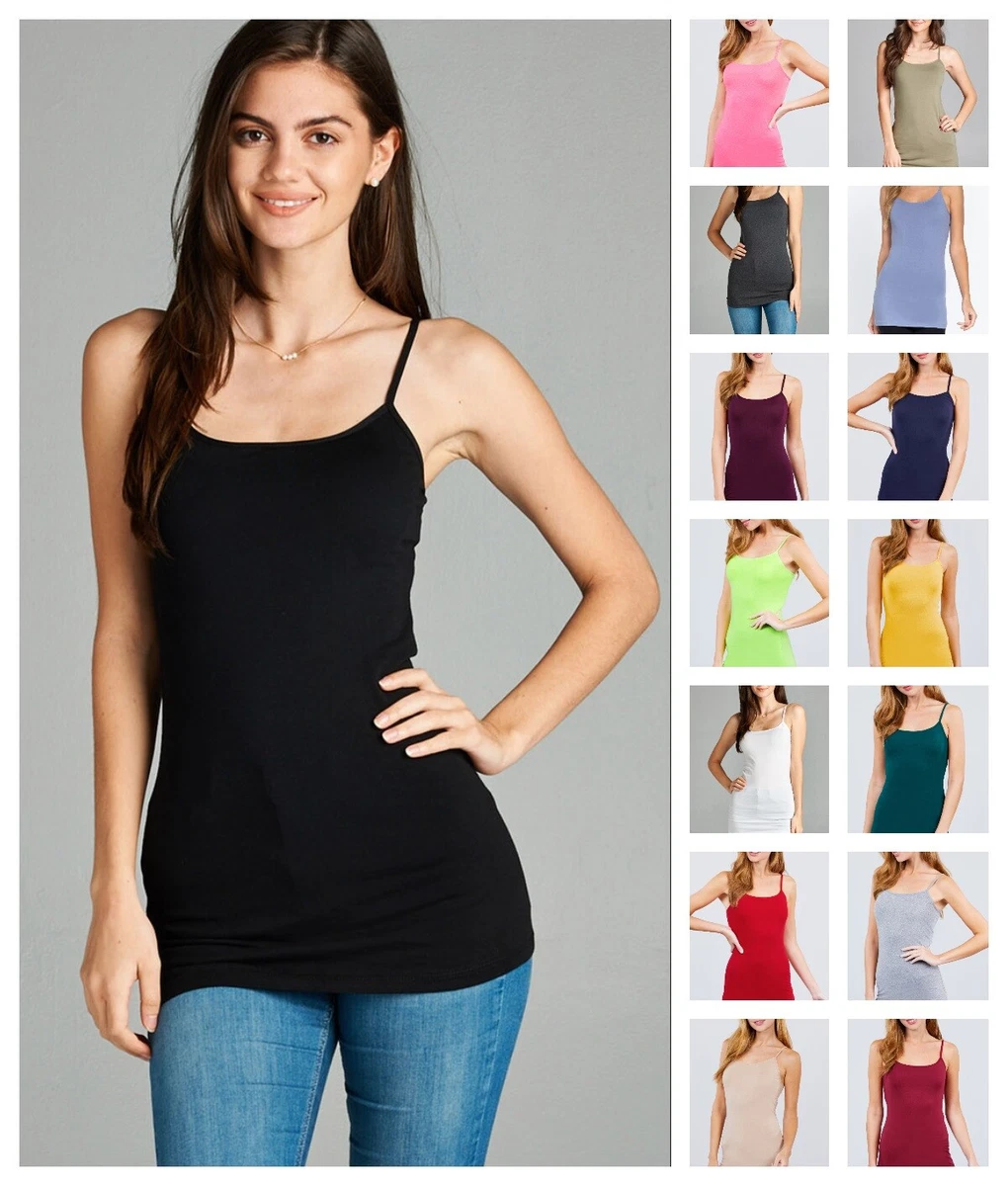 WOMEN BASIC COTTON SPANDEX STRETCH TUNIC LONG CAMISOLE TOP REG