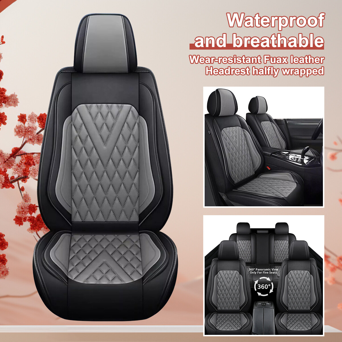 Car 5-Seat Covers PU Leather Grey Protector Full Set For HONDA ACCORD 2003-2017