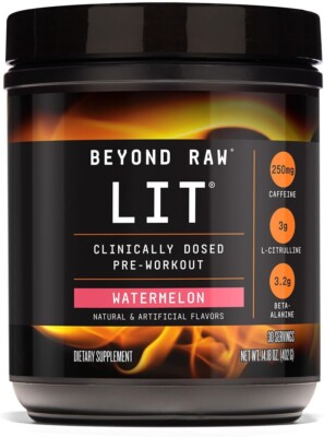 GNC Beyond Raw LIT 14.36 oz Pre-Workout Powder Jolly Rancher Watermelon 30 Srvgs