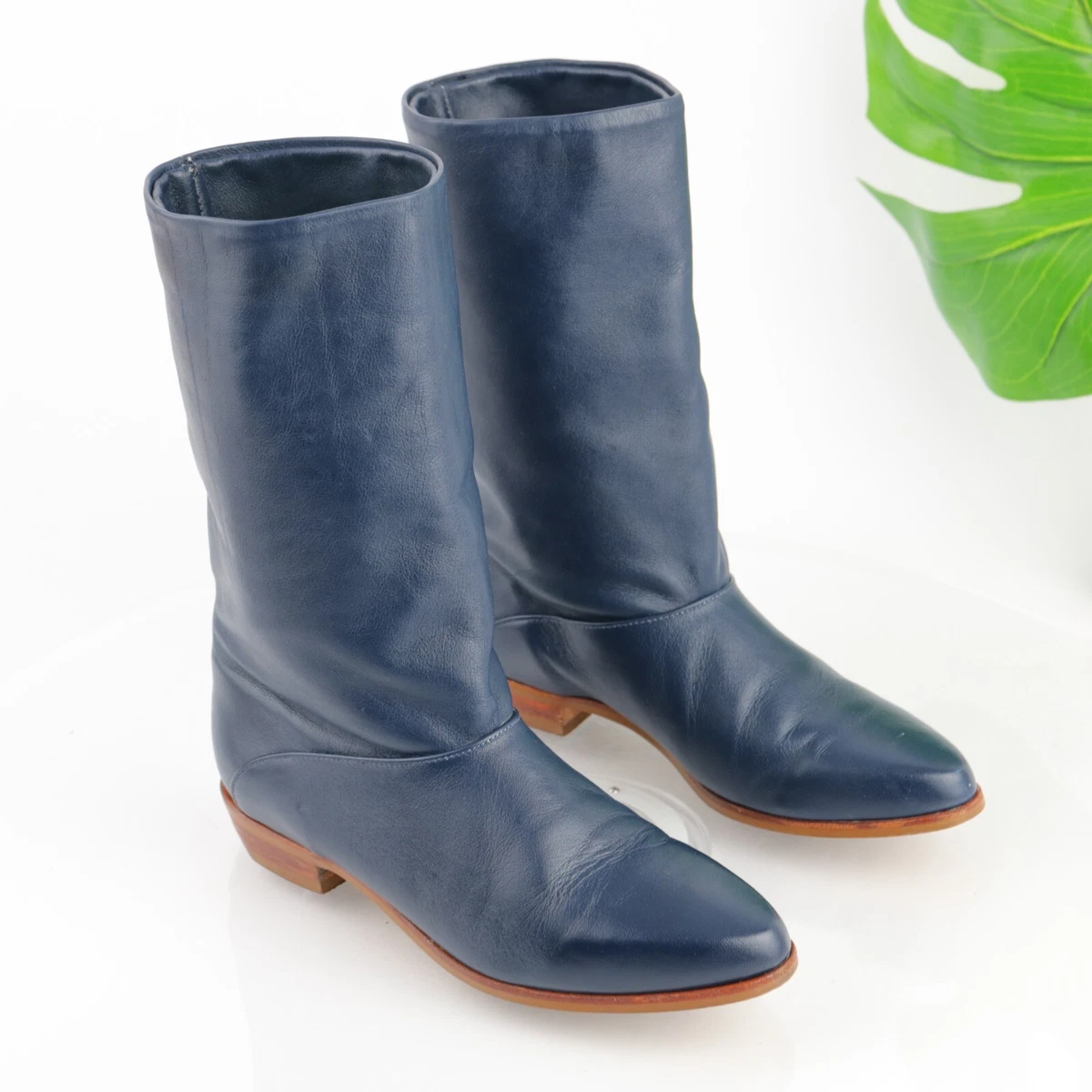 VTG Frye Women s Boot Size 7 Slouch Western Pull On Navy Blue