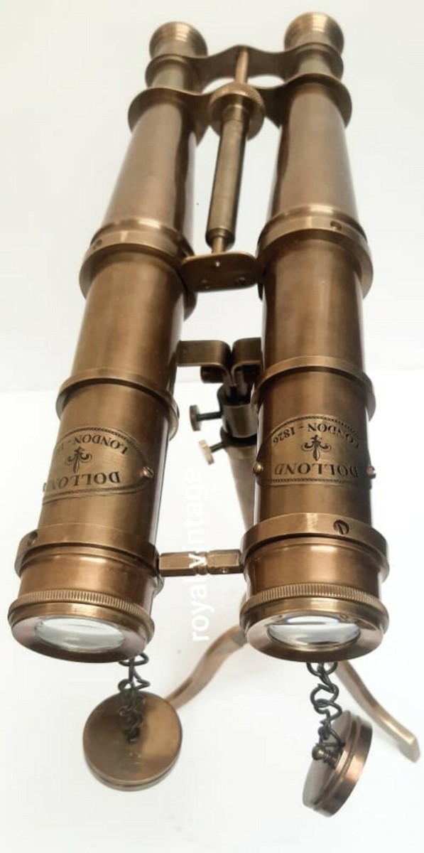Antique Nautical Full Brass Binocular Telescope With Tripod Stand