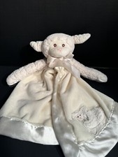 Bearington Baby Lamb Lovey Security Blanket Plush Satin Ivory Cream
