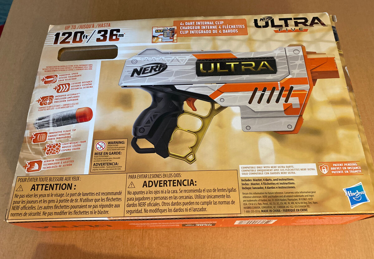 NERF Ultra Five Blaster - 4-Dart Internal Clip, 4 Ultra Darts, Dart Storage  - Compatible Only Ultra Darts