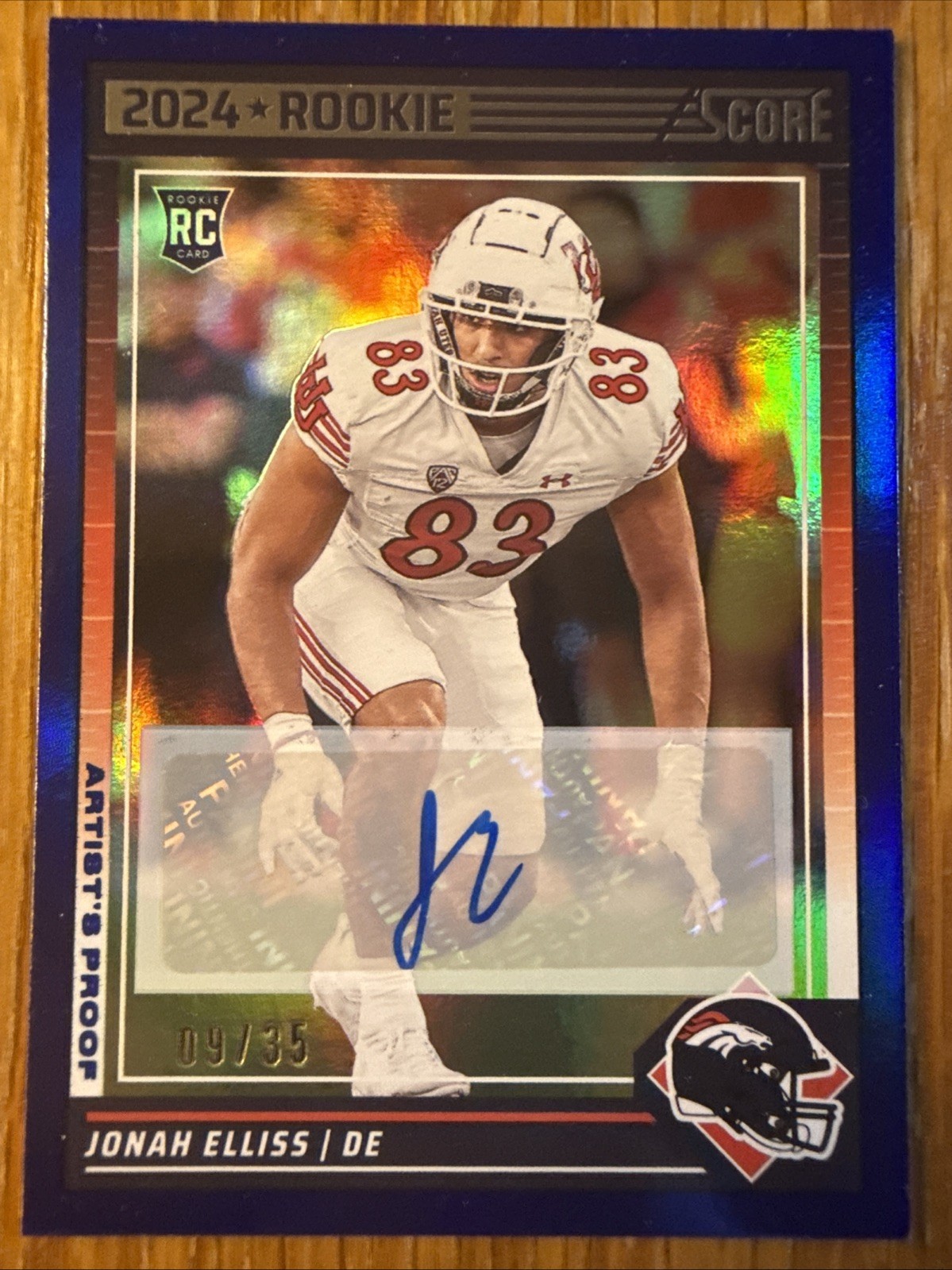 2024 Score Jonah Elliss Artist Proof Blue Border 9/35 - Denver Broncos