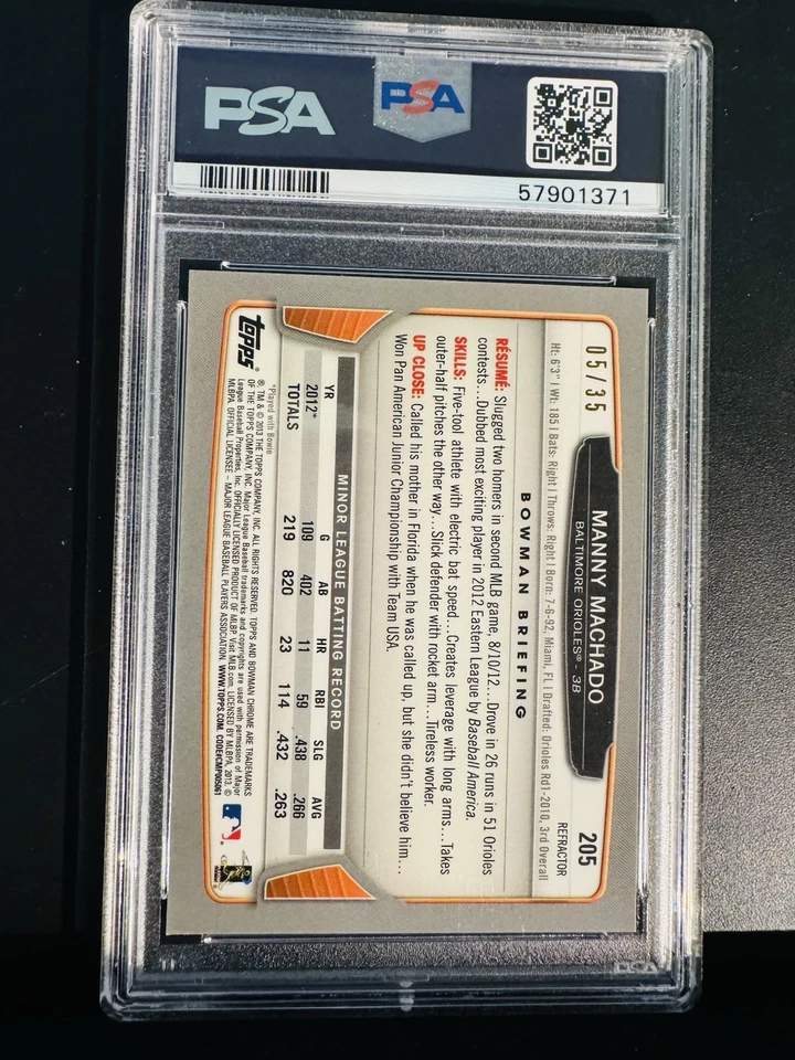 2013 Topps Bowman cromo Manny Machado #205 (RC) refractor rosa 25/05 Foto 2 de 2