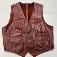 Vintage Burgundy Leather Three Button Vest 60  s, 80  s Style Bin CE